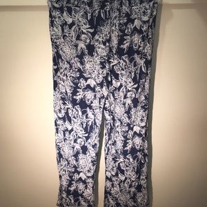 $1 Navy Blue Floral Flare Pants Aeropostale